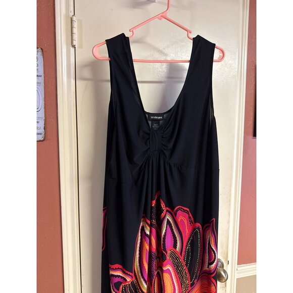 Lane Bryant Floral Print Sleeveless Maxi Dress 26/28 Black & Pink Stretch Polyes - Picture 4 of 6